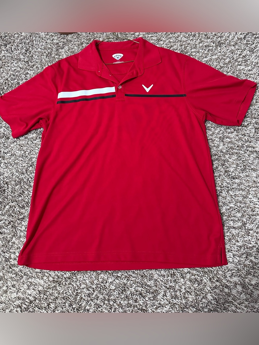 Callaway men’s Red Polo with White and Black Stripes
